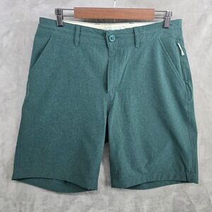 Wellen Mens Hybrid Shorts 33 Green Casual Walking Training Drawstring Zip Pocket
